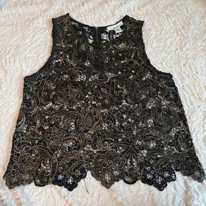 Sans Souci Black and Gold Lace Blouse